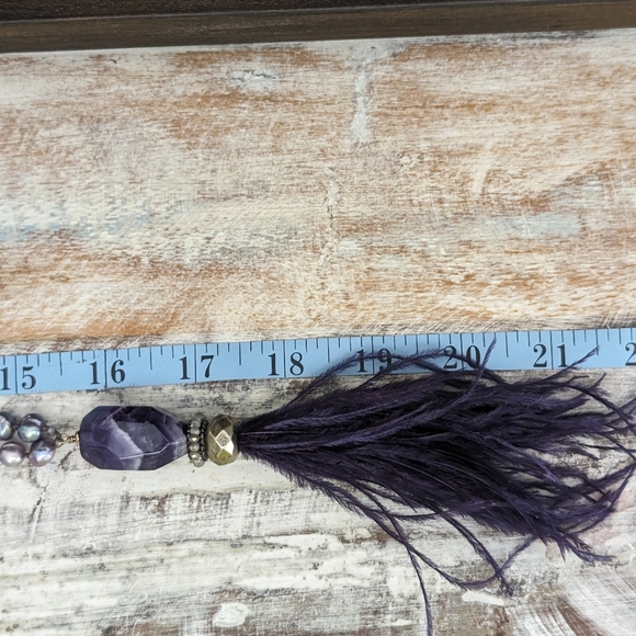 Chico's Retired Purple Feather Pendant Necklace Natural Pearl - Picture 8 of 12